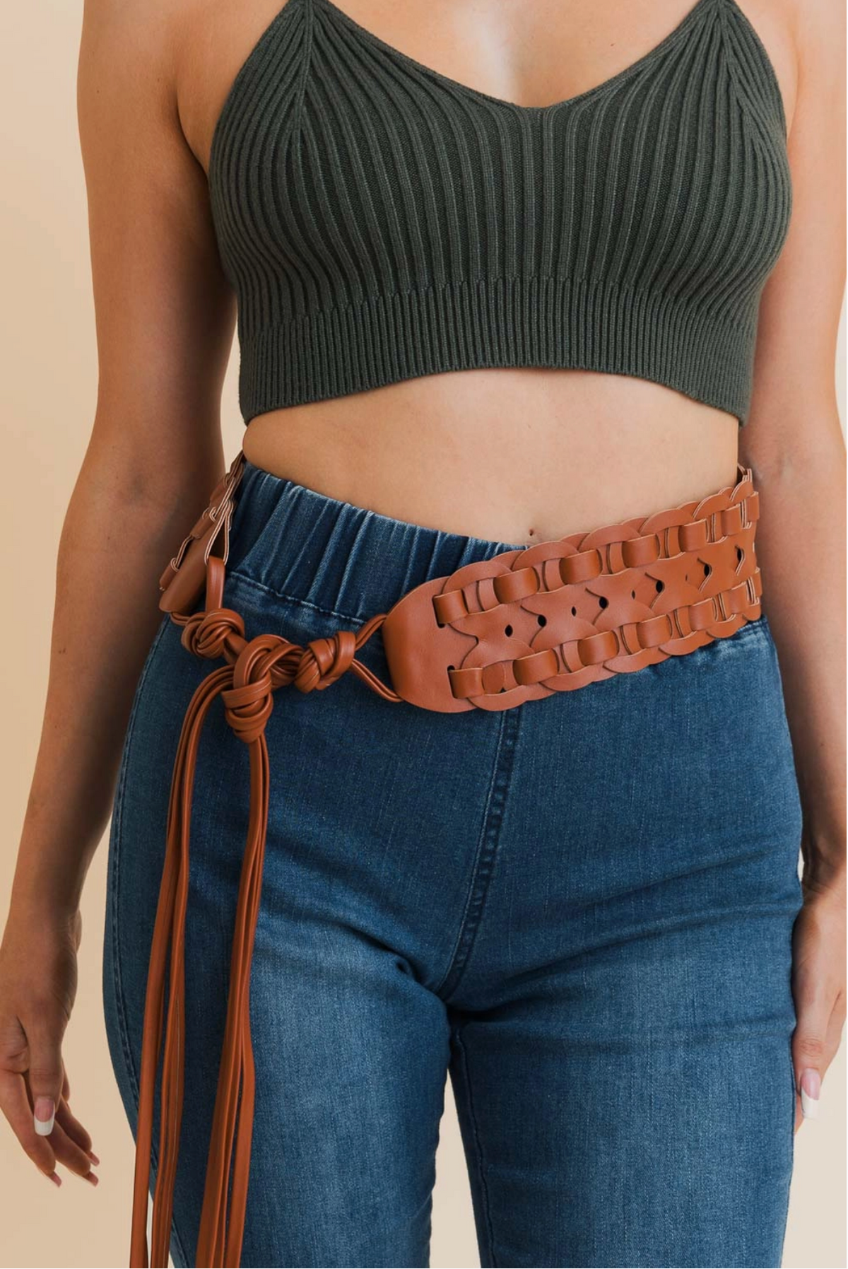 Woven Tie Up Belt - Tan - Cinderella Ranch Boutique