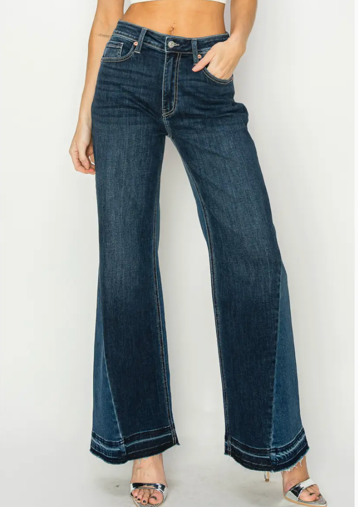 Relaxed Two Tone Wide Leg Jean