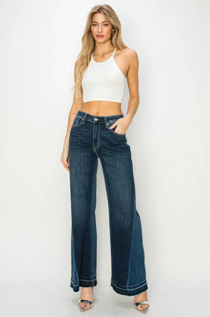 Relaxed Two Tone Wide Leg Jean